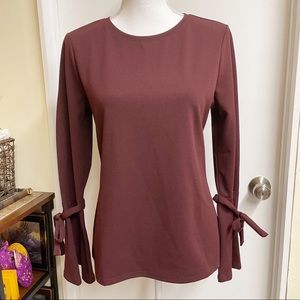 Ann Taylor Long Sleeve Flare Blouse Burgundy Sz M